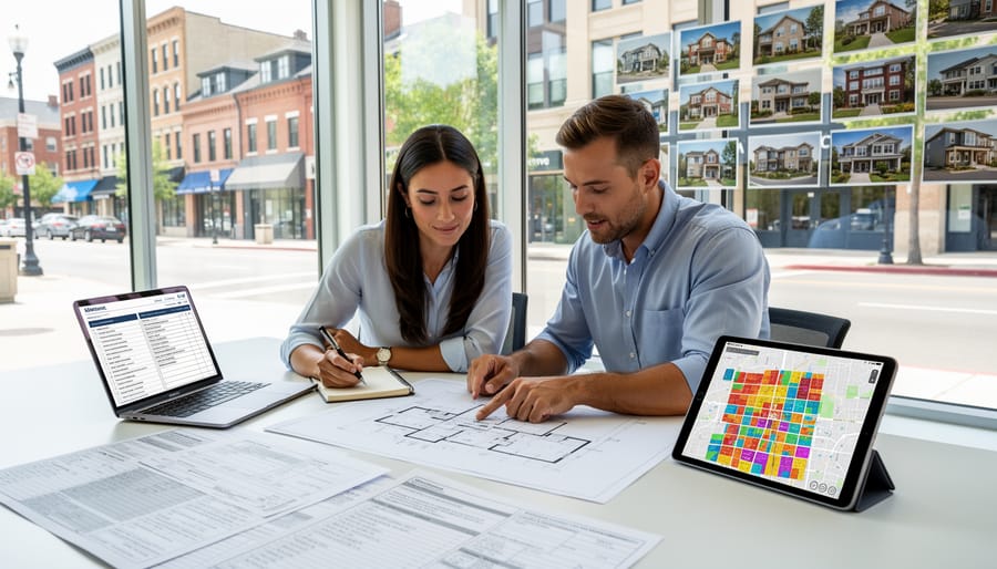 Business professional conducting property inspection in commercial space