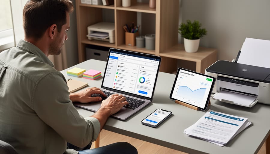 Laptop and smartphone used for drafting automated email marketing messages
