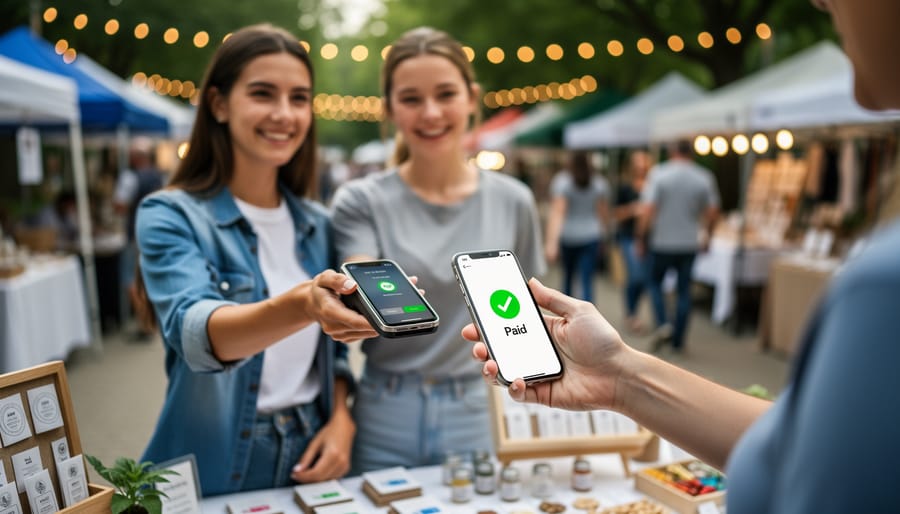 Mobile POS payment terminal and smartphone on a café counter